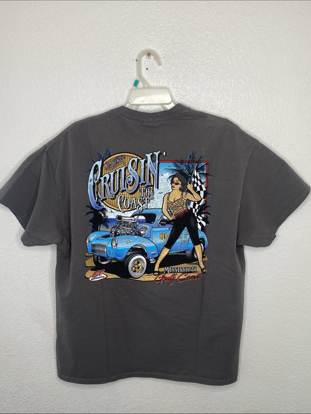 Gildan Gray Graphic Tee with Blue Car and Multicolor Print Size XL